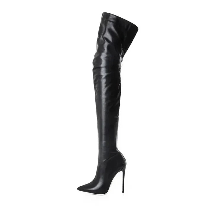 Bota Longa Feminina Á Cima Do Joelho Salto Alto Bico Fino Tendência