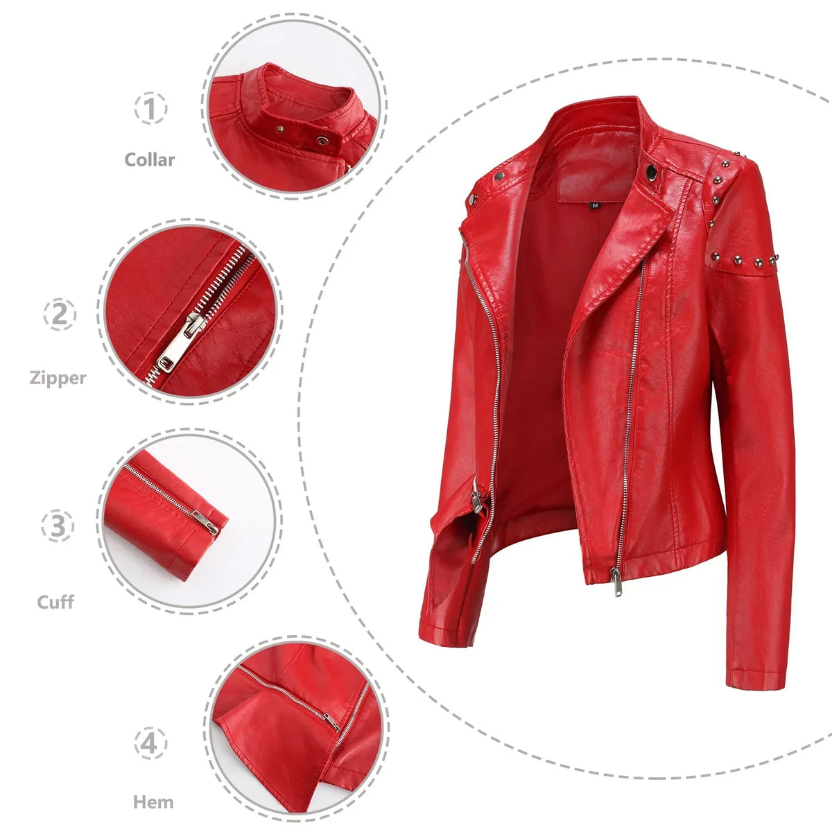Jaqueta Feminina Estilo Motociclista com Gola Alta - (Promoção de Inverno 2026)