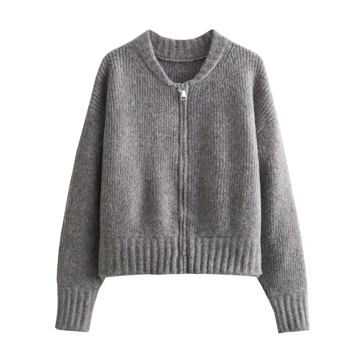 Casaco Feminino Vintage de Malha com Zíper e Gola Redonda - (Promoção de Inverno 2026)