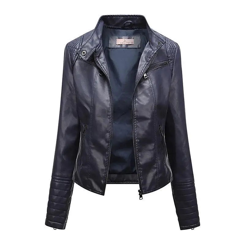 Jaqueta Feminina Slim Black Luxe com Gola Alta Estilo Motociclista - (Promoção de Inverno 2026)