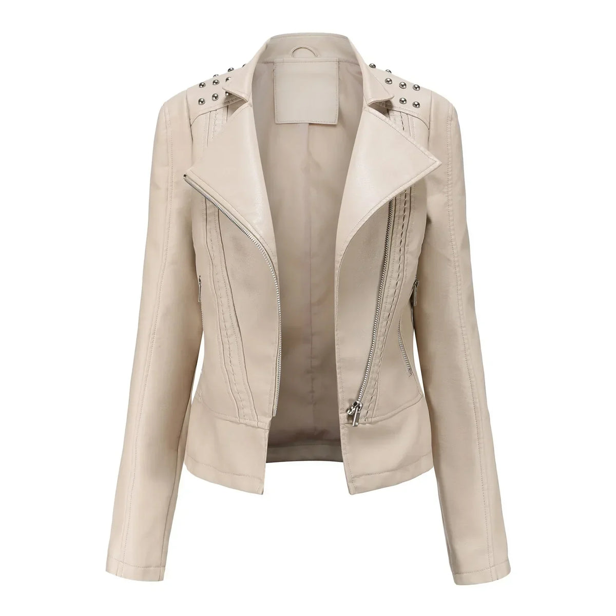 Jaqueta Feminina Slim Estilo Biker com Gola Dobrável e Detalhes Retrô - (Promoção de Inverno 2026)