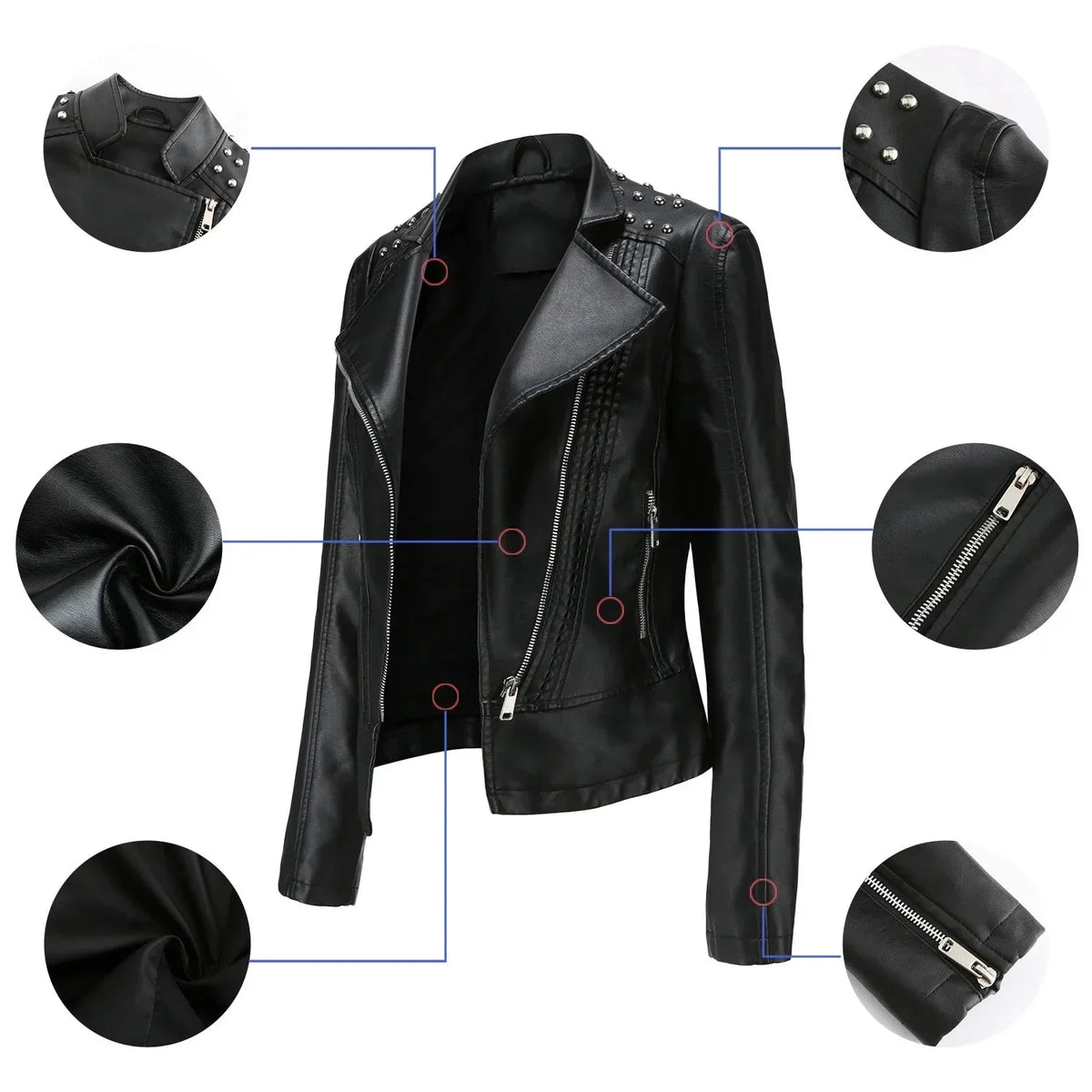 Jaqueta Feminina Slim Estilo Biker com Gola Dobrável e Detalhes Retrô - (Promoção de Inverno 2026)