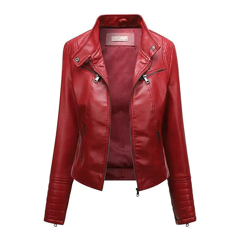 Jaqueta Feminina Slim Black Luxe com Gola Alta Estilo Motociclista - (Promoção de Inverno 2026)