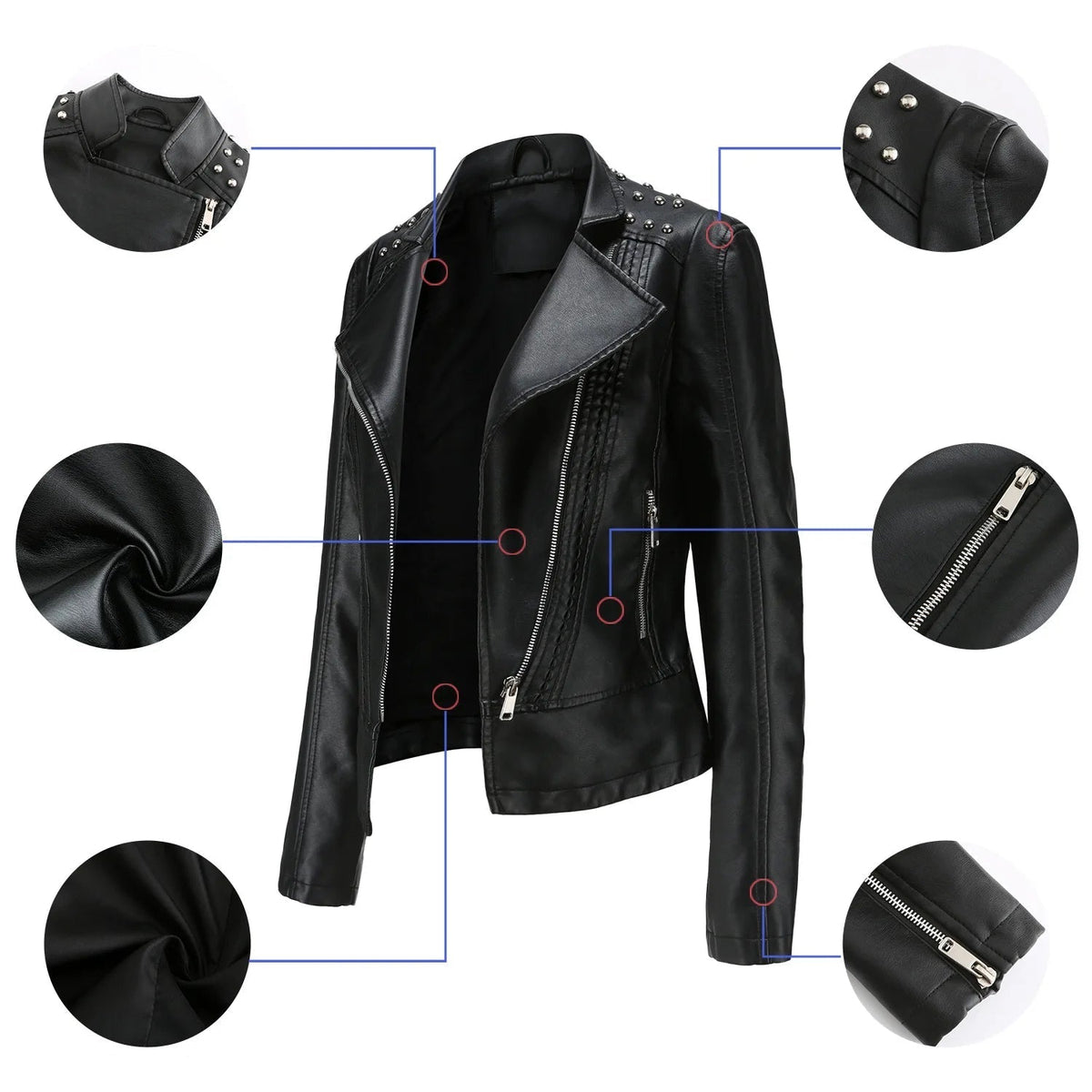Jaqueta Feminina Slim Estilo Biker com Gola Dobrável e Detalhes Retrô - (Promoção de Inverno 2026)