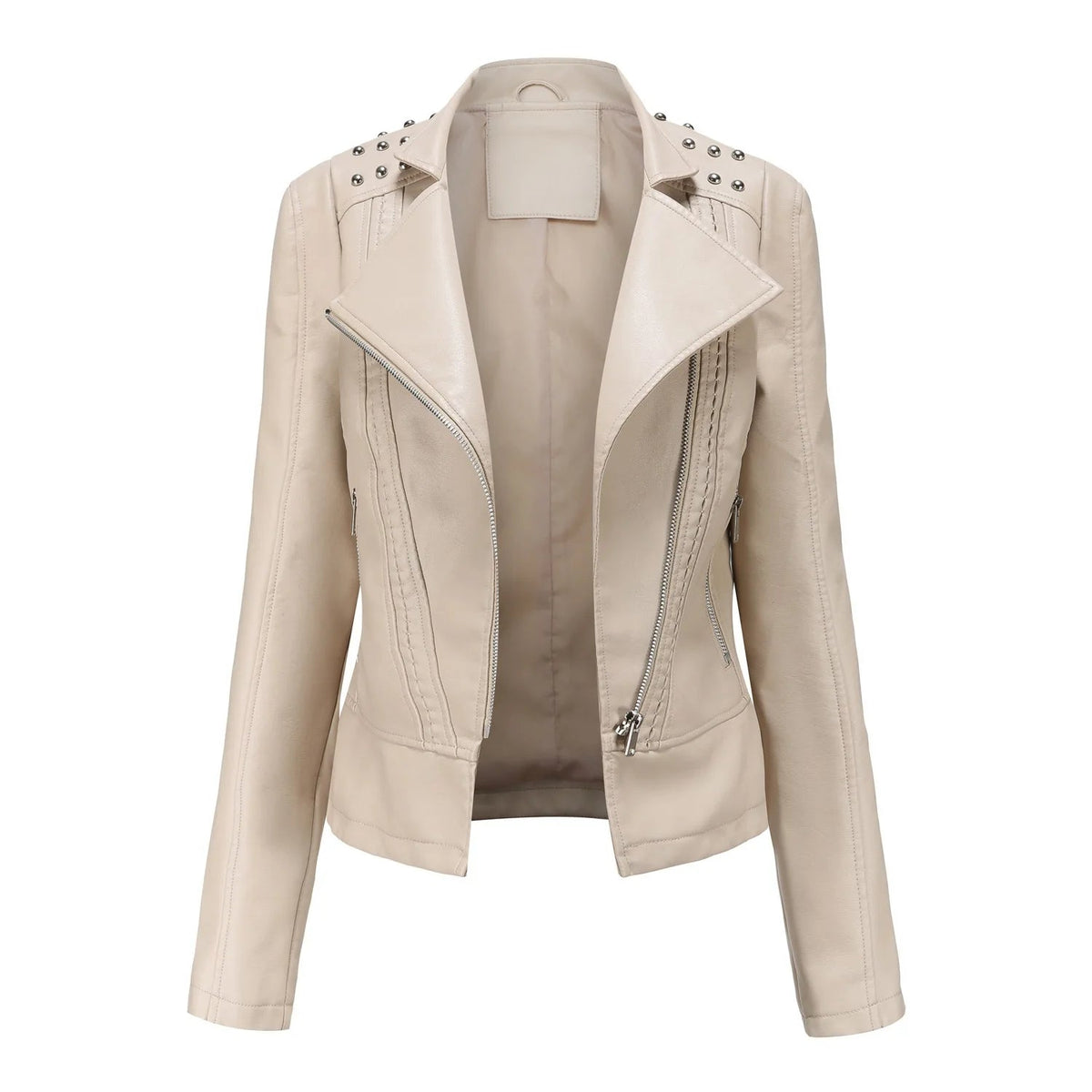 Jaqueta Feminina Slim Estilo Biker com Gola Dobrável e Detalhes Retrô - (Promoção de Inverno 2026)