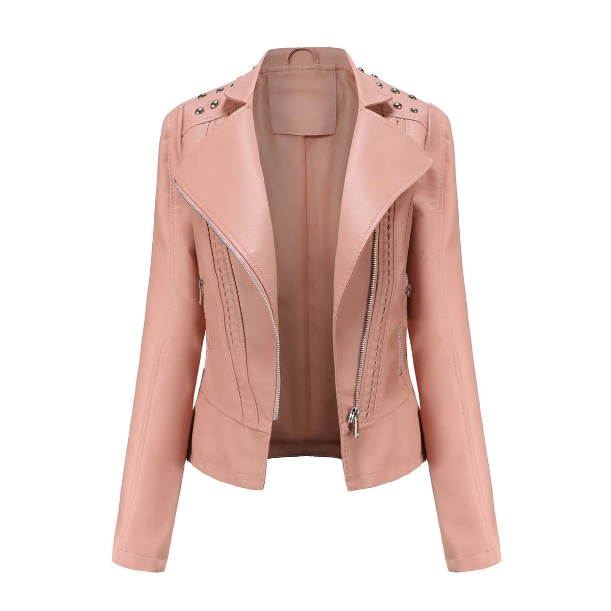 Jaqueta Feminina Slim Estilo Biker com Gola Dobrável e Detalhes Retrô - (Promoção de Inverno 2026)